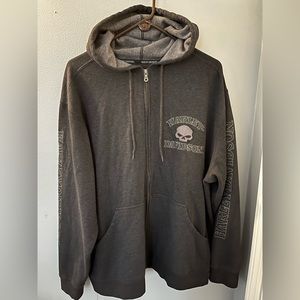 Harley Davidson gray zip up skull hoodie